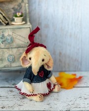 Miniature Handmade Artist Elephant 5” Fully Jointed Dressed OOAK Collectible picture