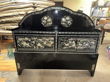 Vintage Korean Chinoiserie Mother Of Pearl Inlay, Peacock Cabinet Headboard picture