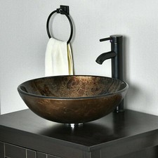Bathroom Tempered Glass Vessel Sink Counter Pop Up Drain Basin ORB Faucet Bowl picture
