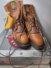 Justin 0766 Work Boots 8.5 D Steel Toe Brown Leather Made USA NEW w/ Box Tags picture
