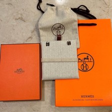 Hermes Mini Pop H Earrings Black Gold Plated Birkin Kelly New Designer W/ Box picture