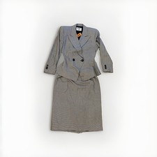 Vtg Kasper For ASL Plaid Double Breasted Blazer Skirt Set Womens Gray 8  picture