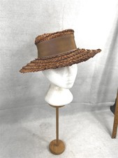 antique hat woman's natural straw wide brim hand made original 1950 picture