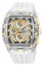 Invicta S1 Rally 70147 Men's 42mm Transparent Case Gold White Silicone Watch picture