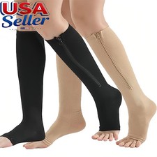1/3PK Zip-Up Compression Socks 15-20mmHg Toeless With Zipper Pain Relief Unisex picture