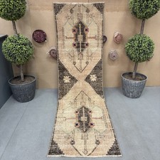 Medallion Malatya Rug, Vintage Turkish Rug, Beige and Brown Kitchen Runner, 2.4 picture