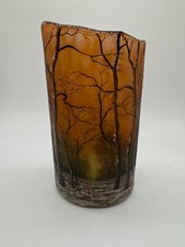 Antique French Daum Nancy Art Glass Acid Etched Winter Landscape Scene Vase picture