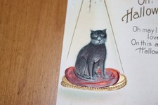 Antique Embossed Halloween NASH Postcard w Black Cat, Pumpkin, Spider Web picture