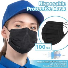 [Black] 100 Pcs Disposable Face Masks 3-Ply Non Medical Surgical Earloop Cover picture