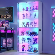 71in 6-Tier Rounded Curio Cabinet RGB Sensor Lockable Collectibles Display Case picture