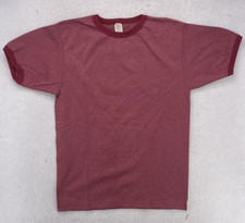 Vtg 70s 80s Blank Ringer T-Shirt Raglan Tee Made in USA 50/50 Size L Maroon picture