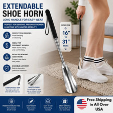 New Extra Long Handle Shoe Horn Stainless Steel Handled Metal Shoehorn Horns picture