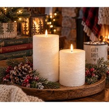 PartyLite GloLite Iced Snowberries Pillar Candles 3x4 3x5 Set of 2 NIB Disc. picture