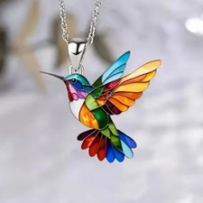 Colorful Hummingbird Pendant Necklace Rainbow Enamel Bird Charm Women Gift Chain picture