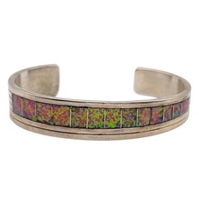 Vintage Navajo Sterling Silver Opal Cuff Bracelet Nathaniel Johnson Nel J Native picture