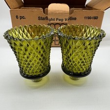 Vintage Homco Green Starlight Peg Votive Cups Diamond Point Candle Holder Pair picture