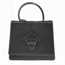 LOEWE Logo Barcelona Hand Bag Leather Black GHW Spain 87KD657 picture