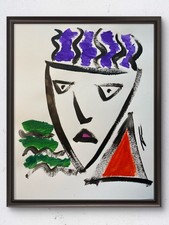 Original 14x11 Expressionist Abstract Face Portrait Painting Signed Art On Paper picture