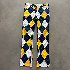 Loudmouth Men's Argyle Golf Pants 32x34 Blue Yellow White Polyester picture