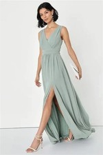 Lulus Thoughts of Hue Sage Brush Surplice Maxi Dress M NWT Bridesmaid $99 picture