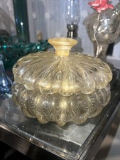 Archimede Seguso Style Murano Gold Fleck Glass Lidded Powder Box Vanity Dish picture