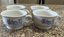 Vintage Pfaltzgraff Yorktowne Stoneware Coffee Cups Mug Blue Floral USA Set of 4 picture