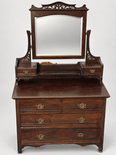 Antique Wood Carved Dresser Vanity Tilting Mirror 6 Drawers picture