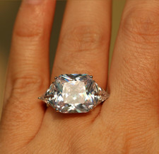 4.3ct Lab-Created Moissanite Trilogy Solitaire Engagement Ring White Gold Plated picture