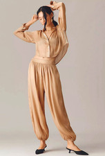 Anthropologie Maeve Women’s 3X Gold Satin Pleated Harem balloon Pants  picture