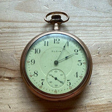 Antique 1912 Elgin Grade 387 16s 17J Open Face Gold Filled Pocket Watch WORKS picture