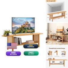 HollyHOME Bamboo TV Stand Storage TVs Up 65