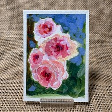 ACEO Original, Landscape, Summer Roses, Flowers, Garden, Mini Painting, Art picture