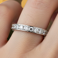 Minimalist 3mm Silver Titanium Band with Sparkling White CZ – Half Eternity Ring picture
