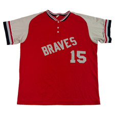 Vintage 80s Braves Baseball Jersey XL Edwards Lawn Service 15 Red Gray Bike picture