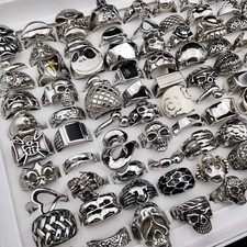 20pcs Mixed Stainless Steel Skull Rings Gothic Punk Biker Style Unisex Jewelry picture