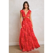NEW w/TAGS Dress Forum Beautiful Escape Cutout Frilly Maxi Dress in Sunset Red picture