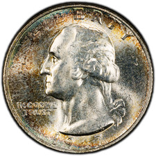 1947-S PCGS MS64 Washington Quarter | Beautiful Rainbow Toning | Color Blast picture