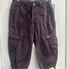 Vintage London Jean Linen Fit Eggplant Cargo Capri Size 6 picture