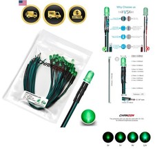 20 pcs Pre-Wired 5mm Green LED Diode Lights Round Diffused Frosted Lens DC 12... picture