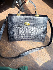 Vintage Marino Orlandi Made in Italy Black Crocodile-Embossed Leather Top Handle picture