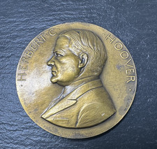 RARE 1928 US PRESIDENT HERBERT C HOOVER BRONZE MEDAL BY MOUROUX PARIS MINT N9 picture