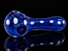 Cobalt Blue Glass Tobacco Hand Pipe – White Polka Dot Design picture