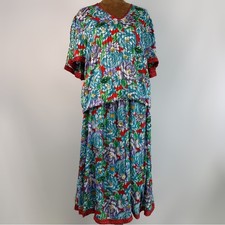 Diane Freis Skirt Set M Multi Floral Beaded Vintage 80s Georgette Good picture