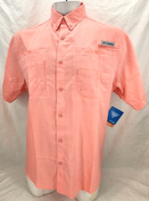 NEW Columbia Tamiami PFG Short Sleeve Sorbet Pink Salmon Fishing Shirt Men's M picture