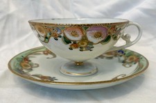 Near Mint Antique Nippon Teacup & Saucer Gilded Floral Embossed Hand Painted picture