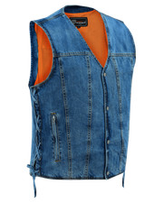 Vance Mens Blue V-Neck Denim Vest for Motorcycle Riders picture