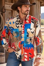 Vintage Wrangler Brush Popper Aztec Western Cowboy Shirt 16 1/2-34  X-Long Tails picture
