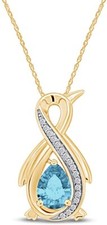 Pear Cut Simulated Aquamarine Infinity Penguin Pendant Necklace Sterling Silver picture