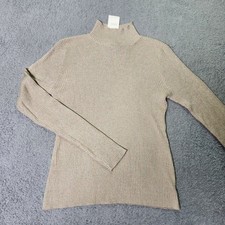 Joseph A Womens Small Sweater Gold Silk Blend Metallic Ribbed Mock Neck picture