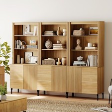 Bookcase Mid-Century Brown Wood Fluted Wave Bedroom Bookshelf Storage Furniture picture